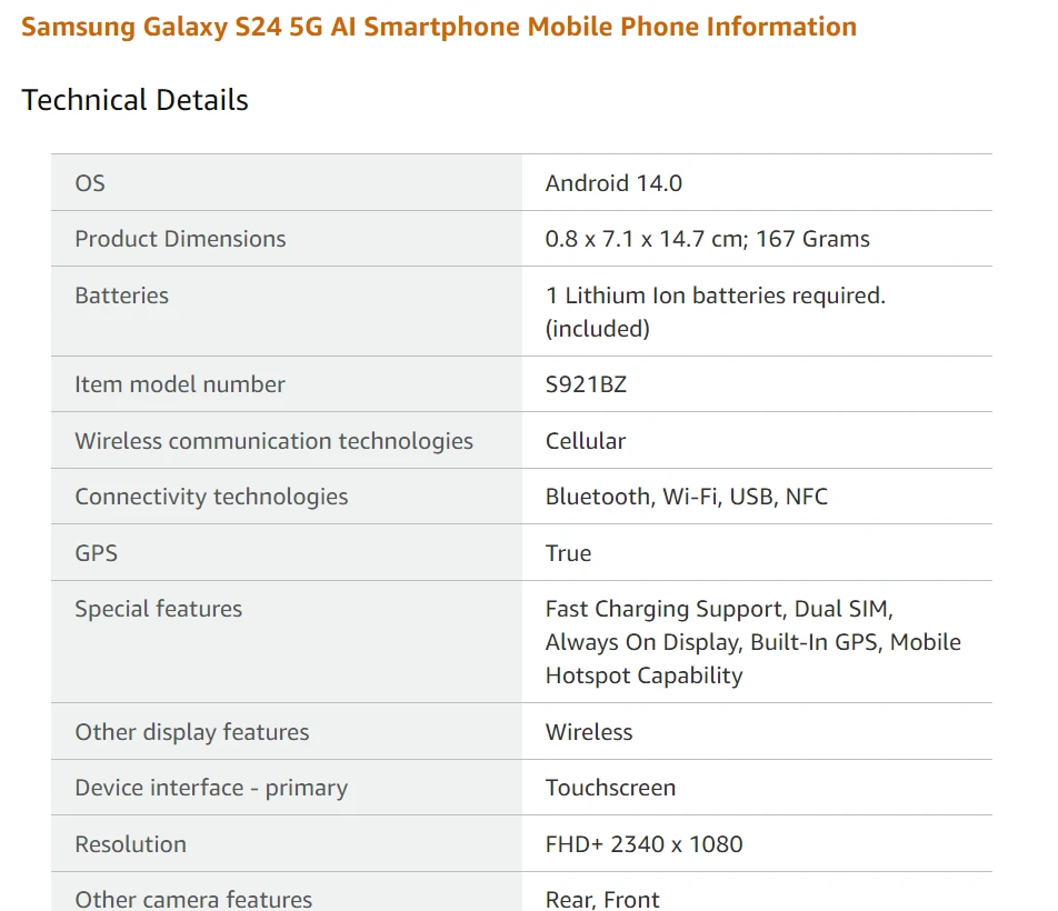 Samsung Galaxy S24 5G AI Smartphone